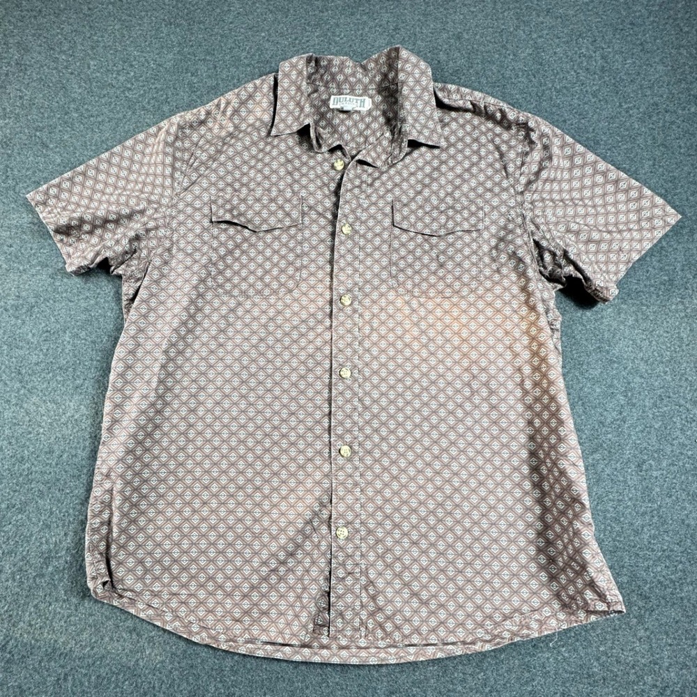 Duluth Trading Co Mens XL Relaxed Fit Organic Cotton Geometric Button Up Shirt
